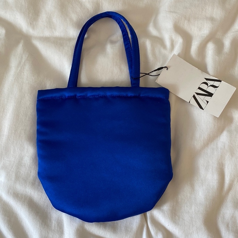 Zara NWT Royal Blue Satin Small Tote Purse